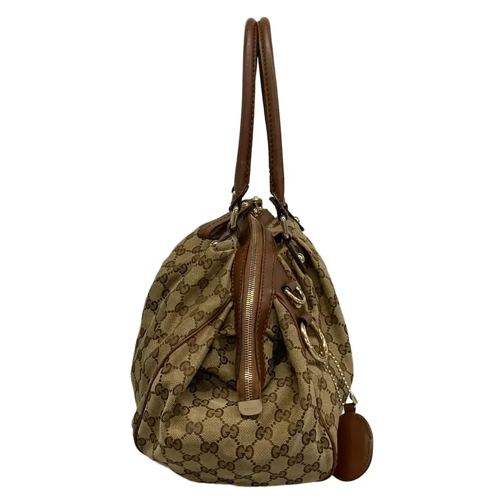 Gucci GG/Sukey Handbag 223974 Beige Dark Brown Jacquard Leather